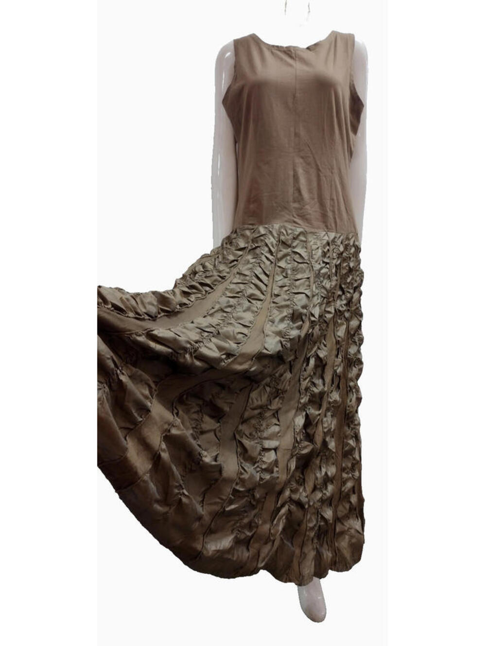 Vintage Sleeveless Long Dress Brown Bronze Vampire Looking Draped Skirt Zashi L